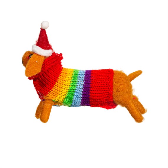 Felt Sausage Dog with Rainbow Jumper