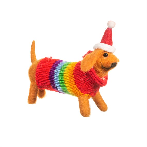 Felt Sausage Dog with Rainbow Jumper
