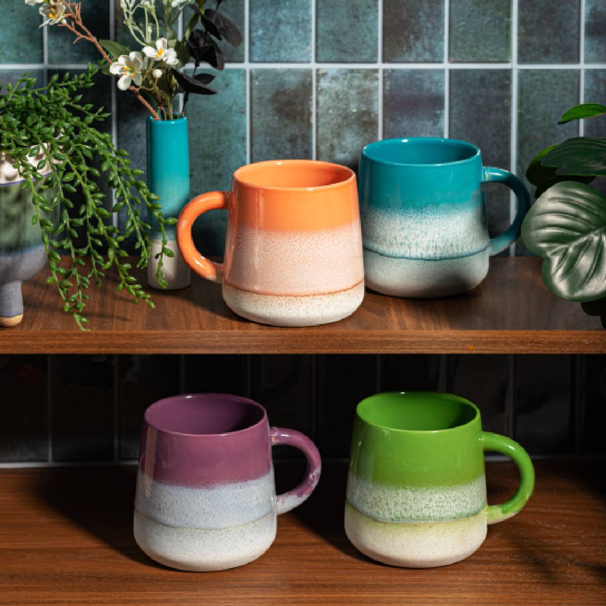 Sass & Belle Vaso Mojave Smaltato Blu - Ceramica Ispirata Al Deserto, Effetto Ombre, Finitura Lucida