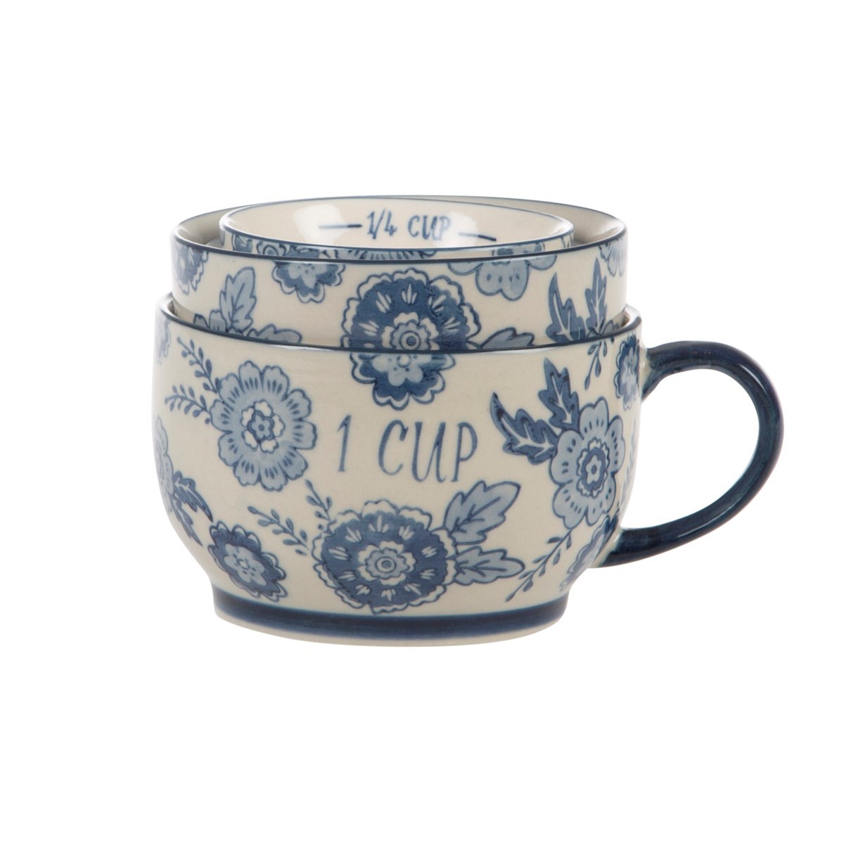 Ceramic Measuring Cups Vintage Floral Blue Willow