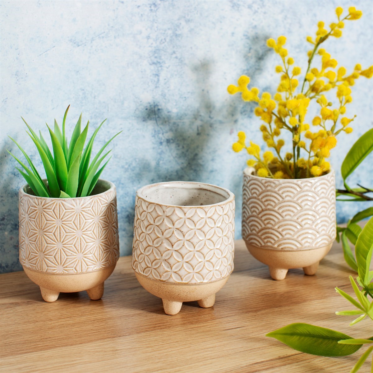 Sass & Belle Japandi Mini Planters Set of 3 off-white colourway 