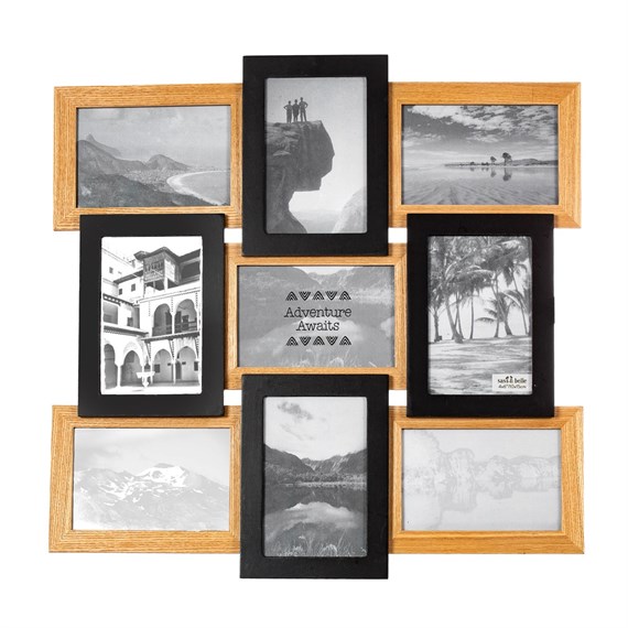 Black & Natural Wood Nine Photo Multi  Frame