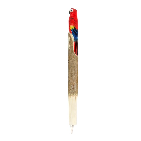 Red Parrot Paradise Slim Carved Wooden Pen