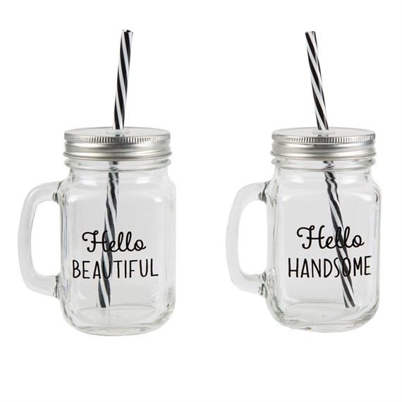 Hello Handsome & Beautiful Drinking Mason Jars (options available)