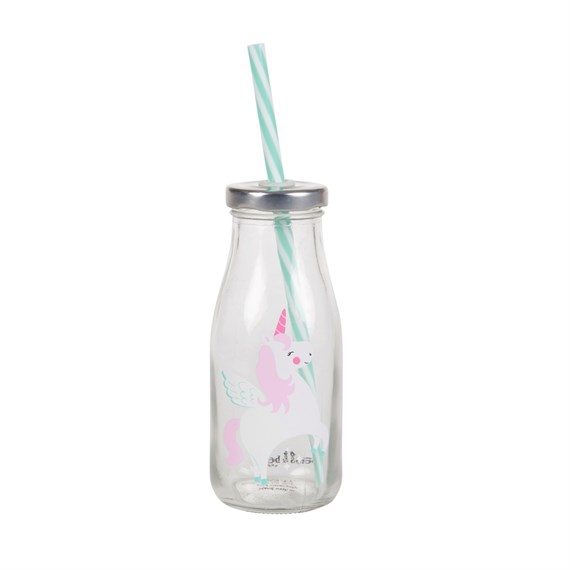 Rainbow Unicorn Mini Milk Bottle with Straw