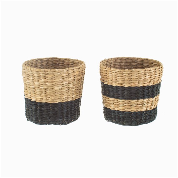 Mini Black Seagrass Planters - Set of 2