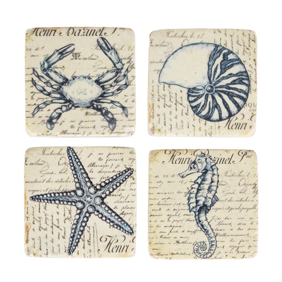 Vintage Sea Creatures Coasters - Set of 4