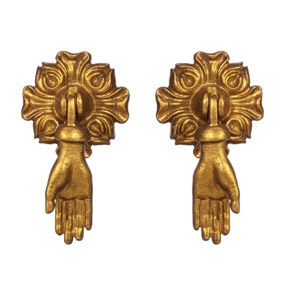 Gold Hands Pendant Drawer Knobs - Set of 2