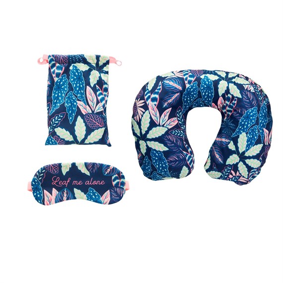 Variegated Leaves Travel Pillow And Eye Mask Set