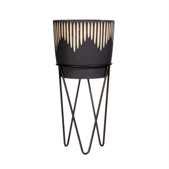 Black Sgrafitto Planter with Wire Stand