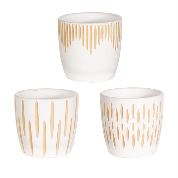 White Sgrafitto Mini Planters - Set of 3