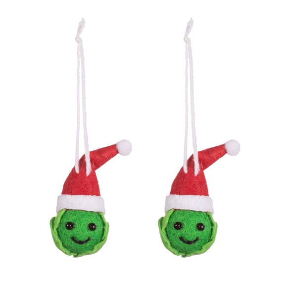 Festive Brussels Sprout Felt Hanging Decoration - Set of 2
