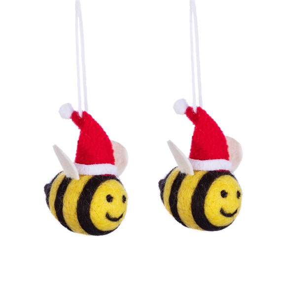 Christmas Bee Felt Hanging Decoration - Set of 2