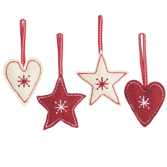 Felt Hearts & Stars Hanging Decorations - Set of 4