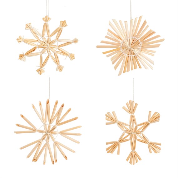 Small Straw Snowflake Decorations - Set of 8