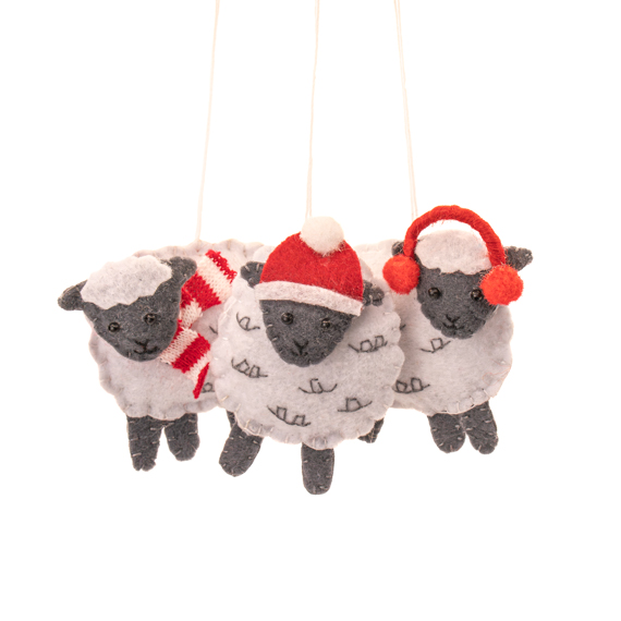 Sheep Flat Felt Decoration - Set of 3