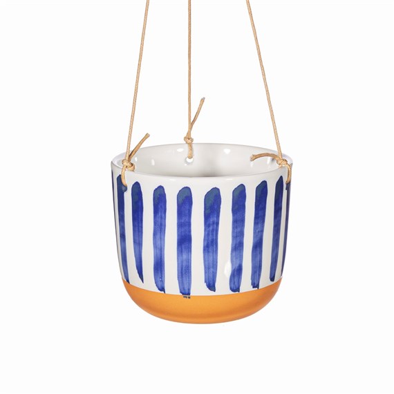 Paros Blue Stripe Hanging Planter