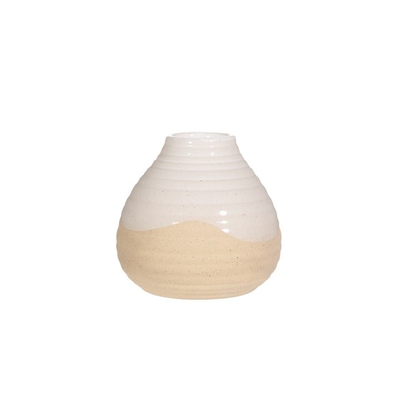 Rustic White Half Glazed Bud Vase