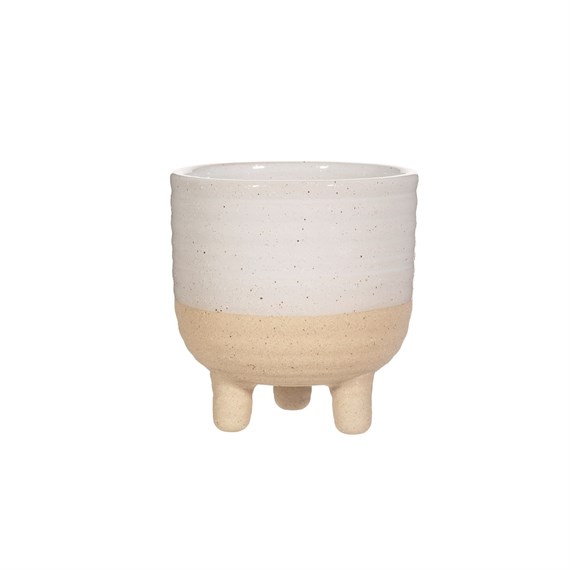 Rustic White Half Glazed Small Planter