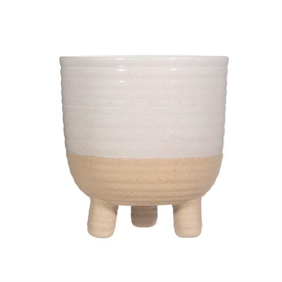 Rustic White Half Glazed Large Planter