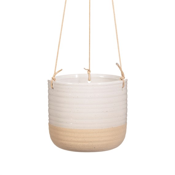 Rustic White Half Glazed Hanging Planter