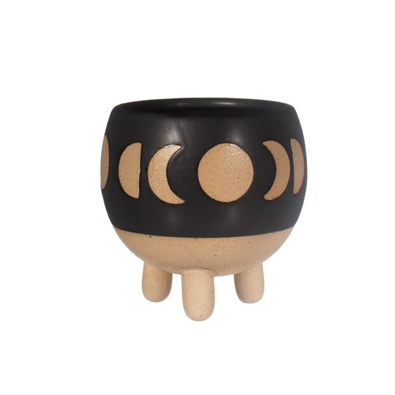 Moon Phases Small Planter Black