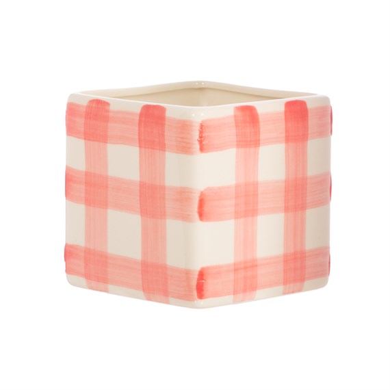 Gingham Planter Pink