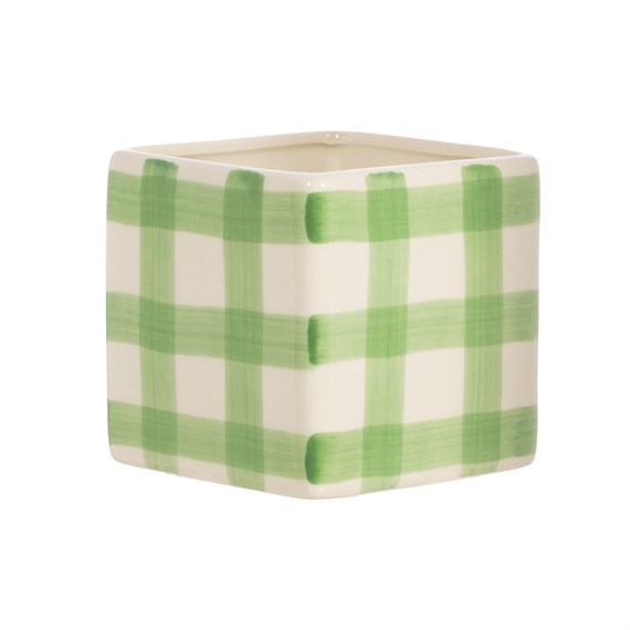 Gingham Planter Green