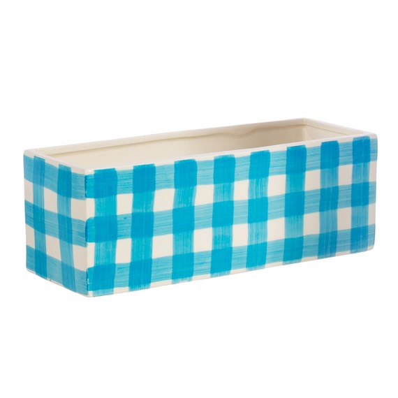 Gingham Trough Planter Blue