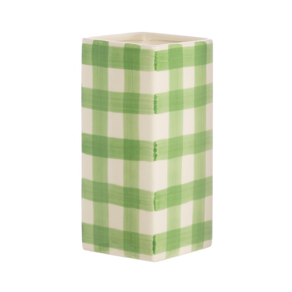 Gingham Vase Green