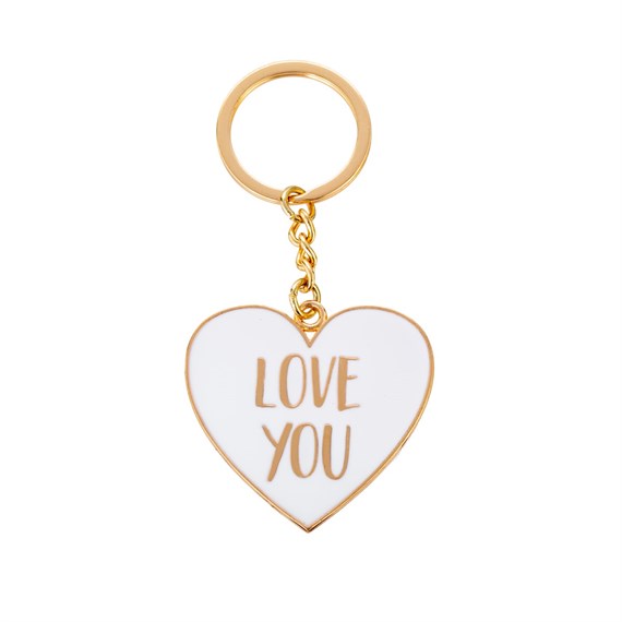 Love You Gold Metallic Heart Keyring