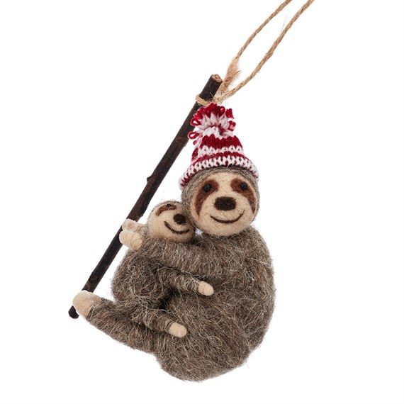 Mum and Baby Sloth Hanging Felt Decoration