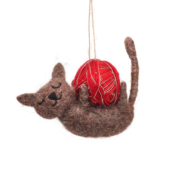 Cat With Ball of Yarn Felt Decoration