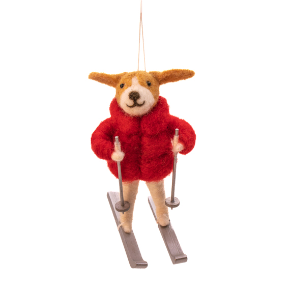 Skiing Dog in Puffer Jacket Felt Decoration