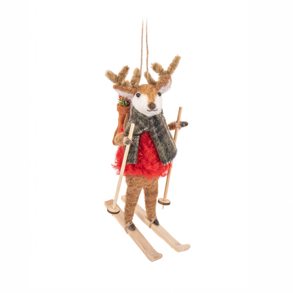 Skiing Reindeer Felt Decoration