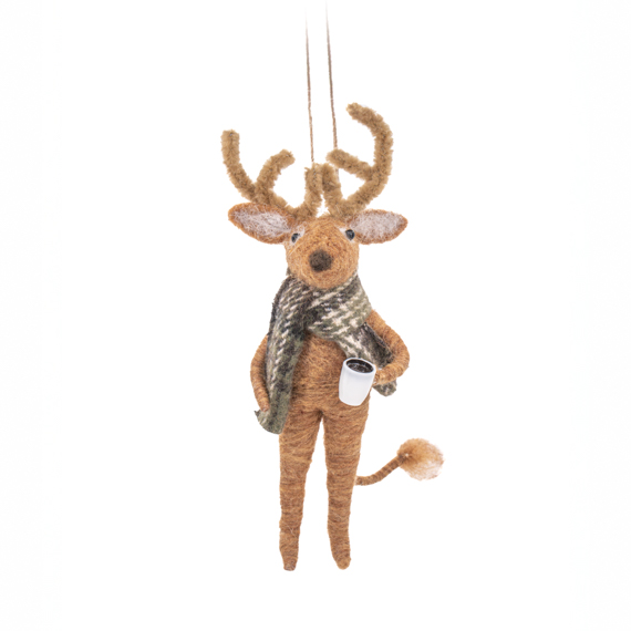 Reindeer with Coffee Felt Decoration