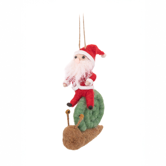 Santa on a Snail Ride Felt Decoration