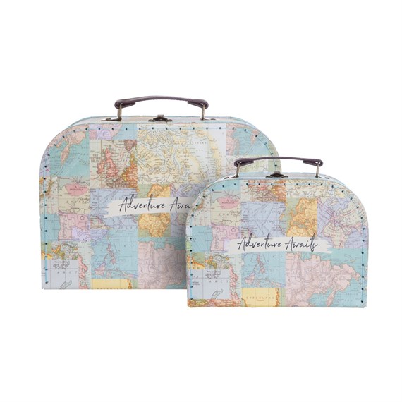 Vintage Map Collage Suitcases - Set of 2