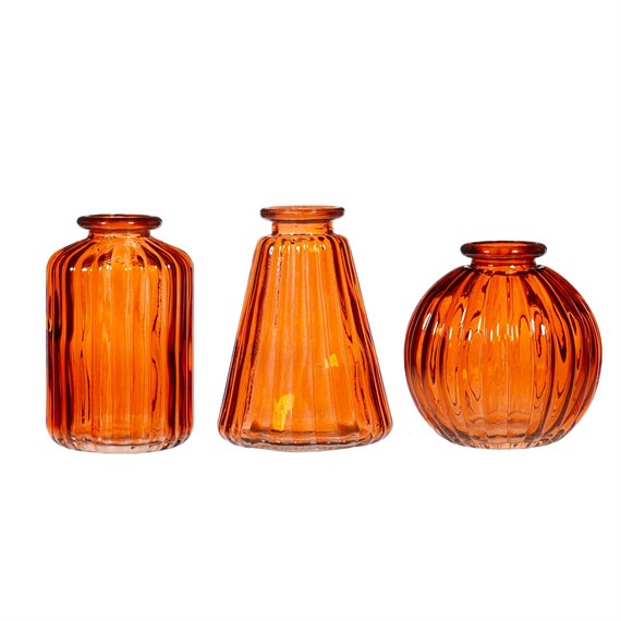 Amber Glass Bud Vases - Set of 3