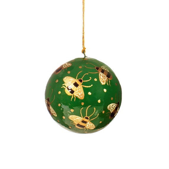 Bees Green Papier Mache Bauble