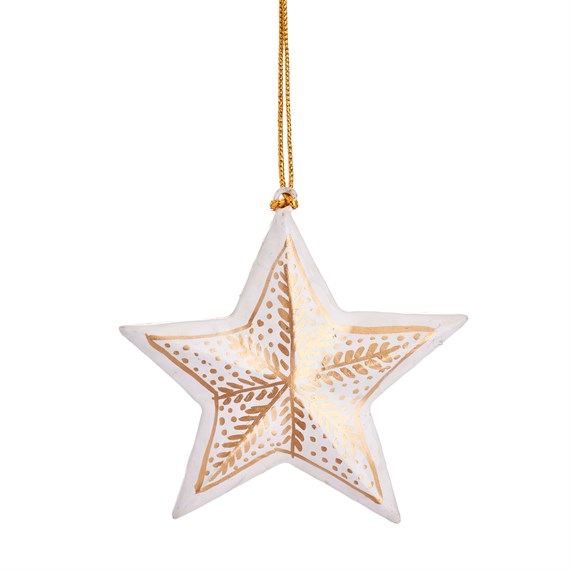 White & Gold Star Wooden Decoration