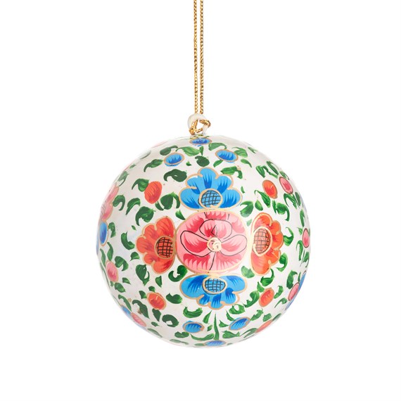 Bright Floral Papier Mache Bauble