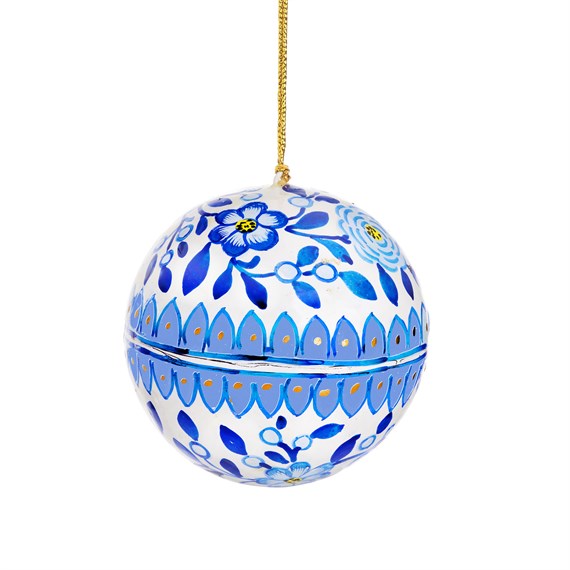 Blue & White Floral Papier Mache Bauble