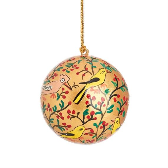 Birds Gold Papier Mache Bauble