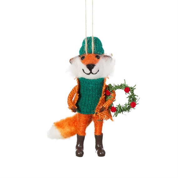 Fox With Wreath Felt Decoration