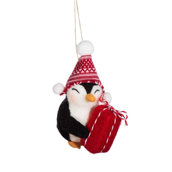 Penguin with Gift Felt Decoration