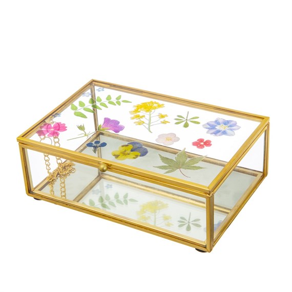 Pressed Flowers Glass Jewellery Box