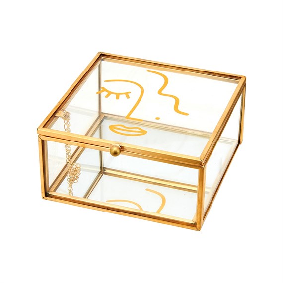 Abstract Face Glass Gold Jewellery Box