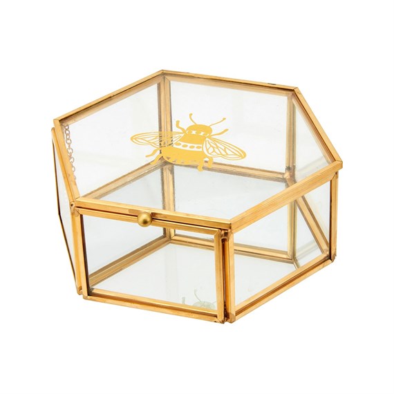 Busy Bees Glass Gold Jewellery Box