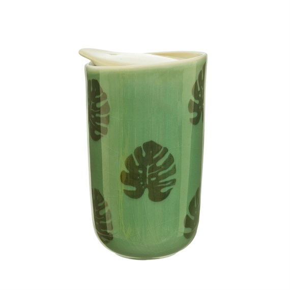 Cheese Plant Leaf Ceramic Green Travel Mug